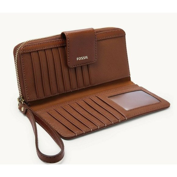 New Fossil Madison zip clutch wristlet Leather wallet PATCHWORK - Picture 2 of 2